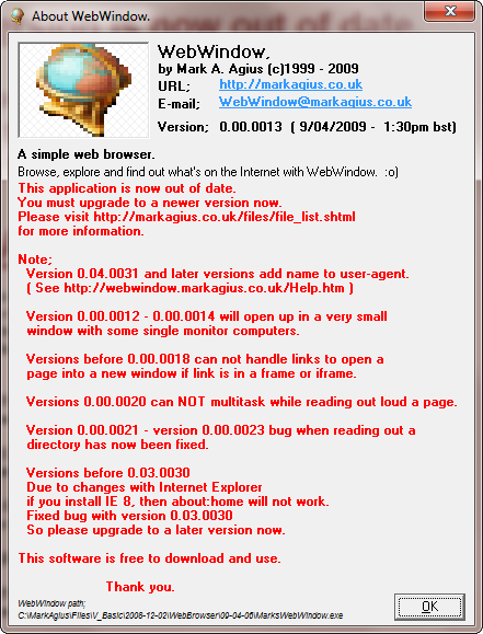  About WebWindow 0.00.0013 (Windows 7) 