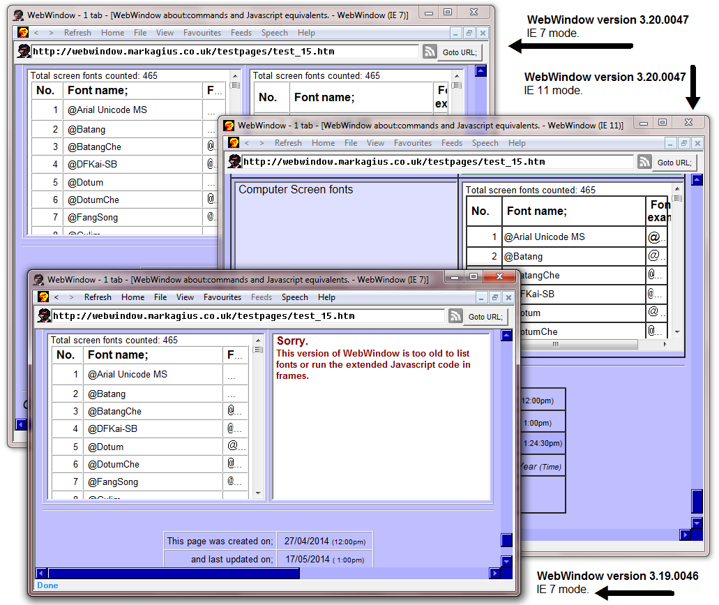  WebWindow about:command and script in frames. 
 Click to enlarge. 